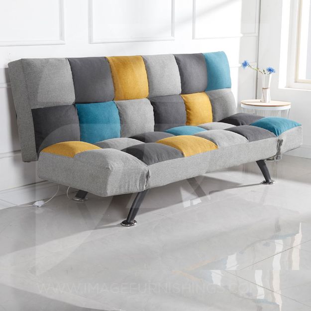 Picture of Boston Sofa Bed - Yellow/Blue Patchwork