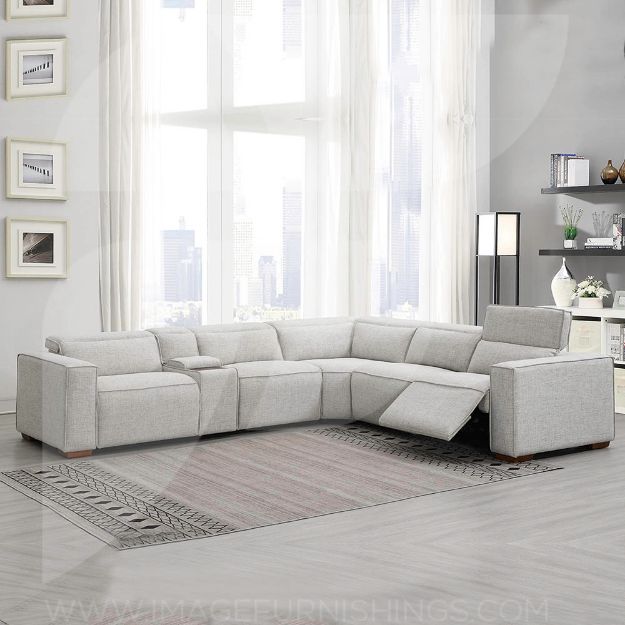 Picture of Newport Sectional Beige w/ Elec Headrest, Console Tray & Hidden Wireless Charger 