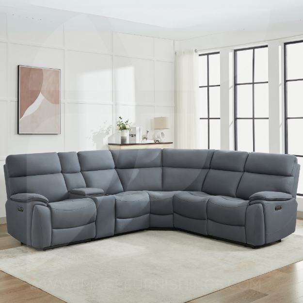 Picture of Baltimore Sectional (LAF+arm+wed+console w/tray&hidden charger+arm+RAF) - Midnight Grey