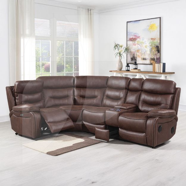 Picture of Noah Tech RAF Sectional 2-C-1 & Console - Chocolate & Matching Piping