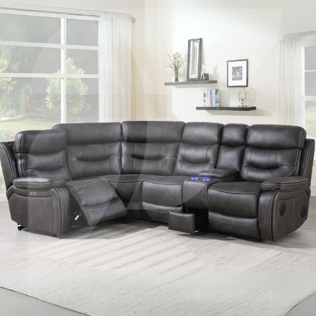 Picture of Noah Tech LAF Sectional 2-C-1 & Console - Slate & Matching Piping