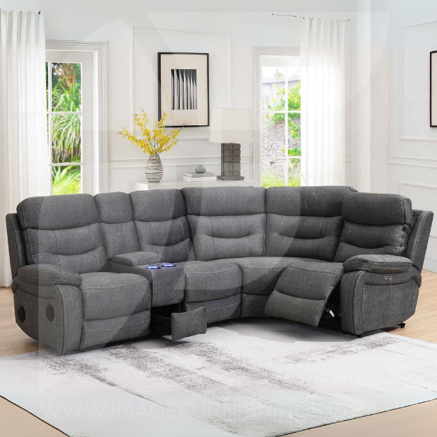 Picture of Noah Tech LAF Sectional 2-C-1 & Console - Dark Grey & Matching Piping