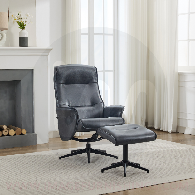 Picture of Winston Swivel Chair and Footstool - Ocean Blue