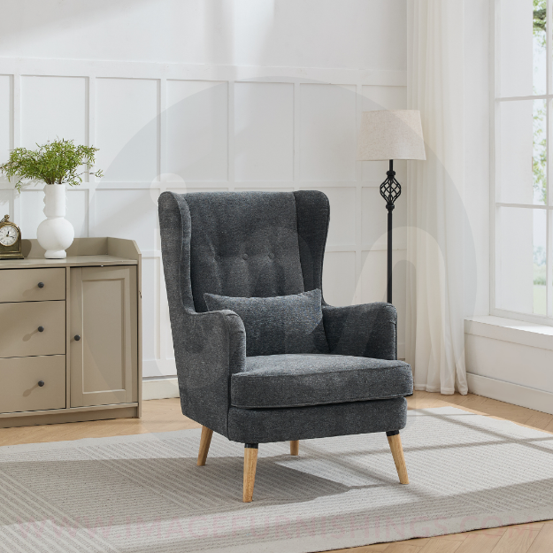 Picture of Lila Chair w/ Pillow Wing chair - Dark Grey