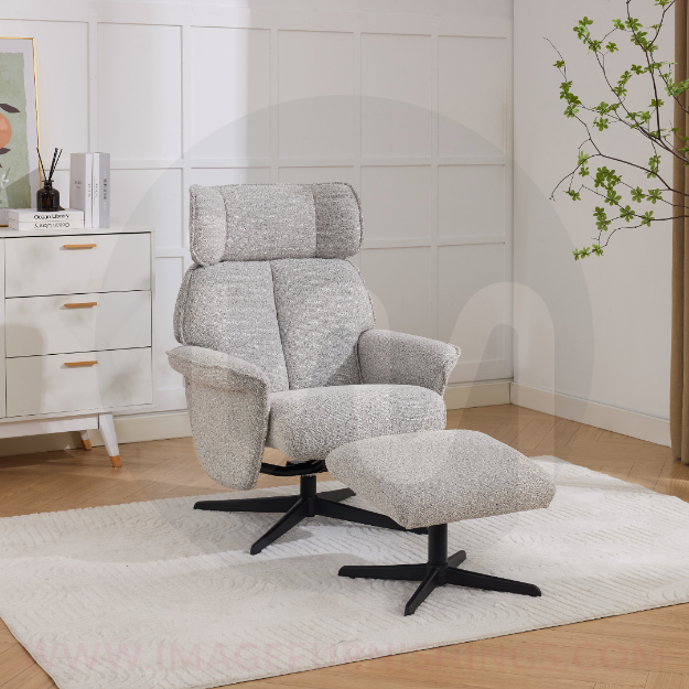Picture of Reagan Swivel Leisure Chair w/ Footstool (Black base) - Pearl Grey