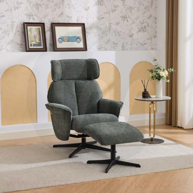 Picture of Reagan Swivel Leisure Chair w/ Footstool (Black base) - Winter Moss